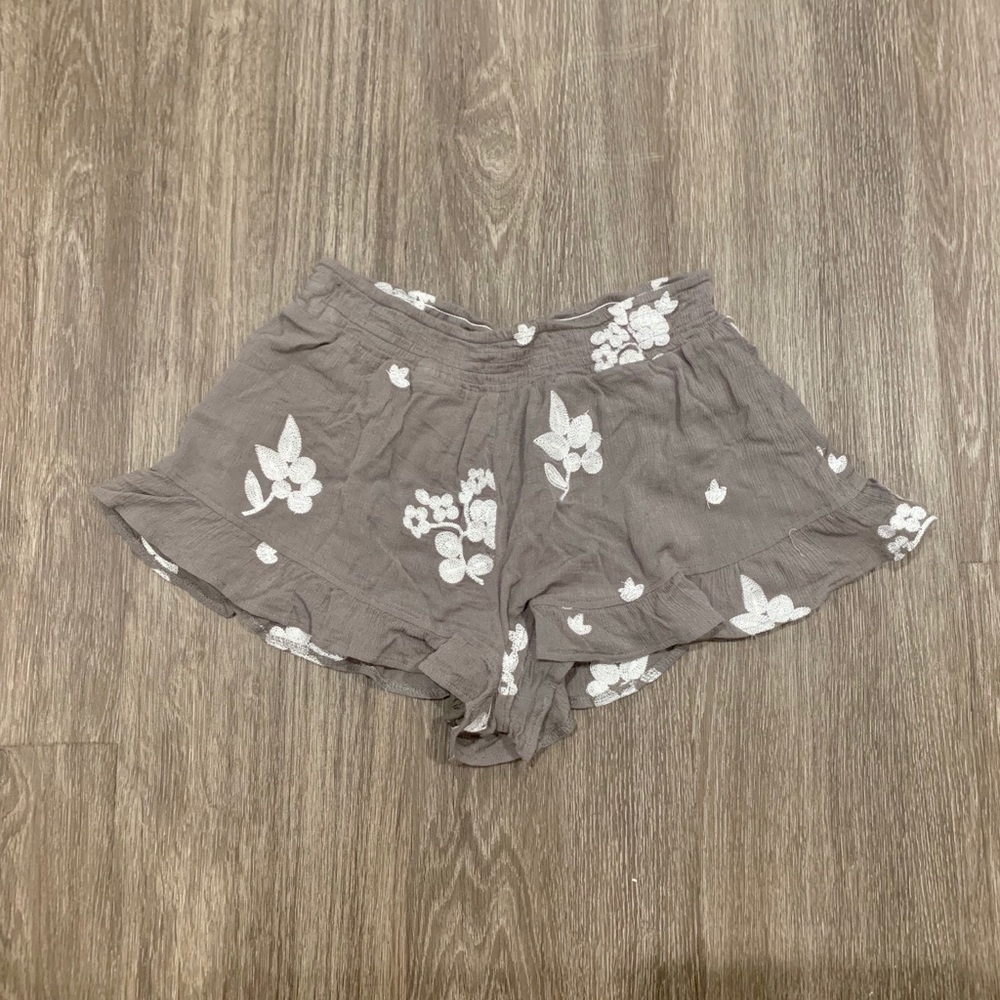 Altar’d State Gray / Olive Embroidered Flowy Short